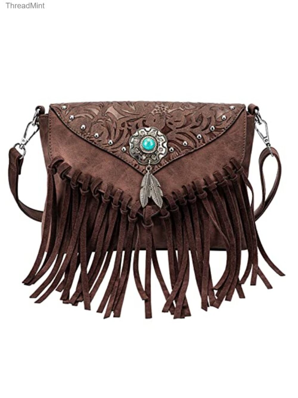 Boho Faux Leather Tassel Crossbody Purse with Adjustable Strap